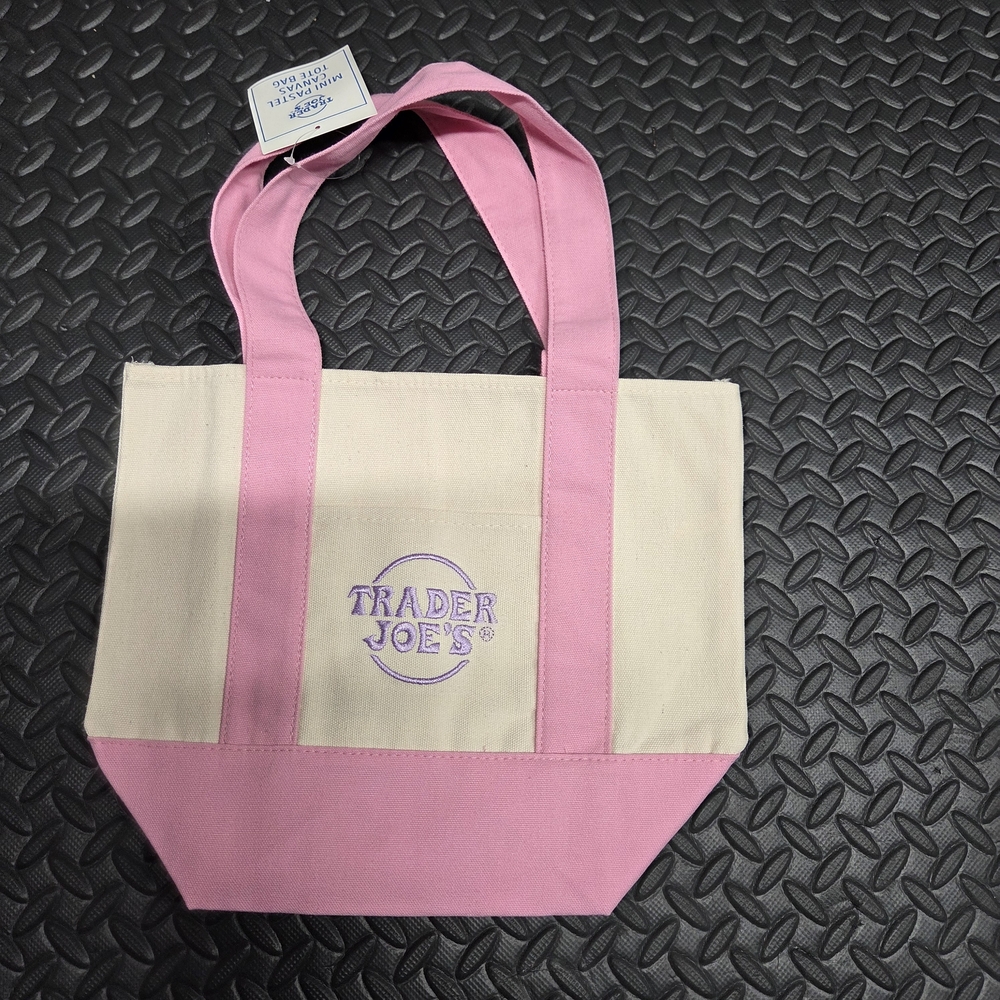 Trader Joe's Pink & Cream Canvas Mini Tote Bag